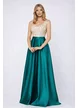 Rochie Fofy lungă elegantă din tafta verde bust din tull cu gliter si  decolteu in V
