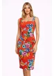 Rochie Fofy mulata rosie cu flori multicolore