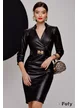 Rochie Fofy neagra din piele ecologica cu decolteu petrecut si centura inclusa