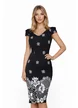 Rochie Fofy neagră mulată cu print 3D floral alb
