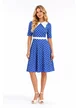 Rochie Fofy retro midi albastra cu buline albe și guler alb supradimensionat