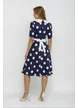Rochie Fofy retro midi bleumarin cu buline mari albe și guler alb supradimensionat