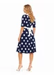 Rochie Fofy retro midi bleumarin cu buline mari albe și guler alb supradimensionat