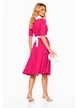 Rochie Fofy retro midi ciclame cu buline albe și guler alb supradimensionat