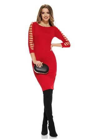 Rochie  Fofy roșie mulata cu decupaje pe maneci