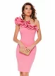 Rochie Fofy roz de ocazie asimetrica cu volane maxi pe umar