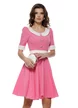 Rochie Fofy roz si dungulite fine cu guler retro la contrast si cordon