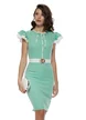 Rochie Fofy verde mentă cu volane la mâneci, talie marcată și detalii elegante