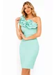 Rochie Fofy verde menta de ocazie asimetrica cu volane maxi pe umar