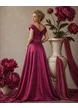 Rochie lungă elegantă Fofy din tafta magenta premium cu decolteu pe umeri