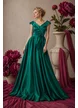 Rochie lungă elegantă Fofy din tafta verde premium cu decolteu pe umeri
