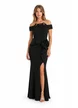 Rochie lungă neagra de ocazie tip sirena cu aplicatii de pene
