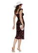 Rochie midi de vara din lycra satinata neagra cu imprimeu cirese si cupe buretate