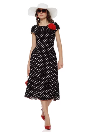 Rochie retro midi de vara din vascoza neagra cu buline