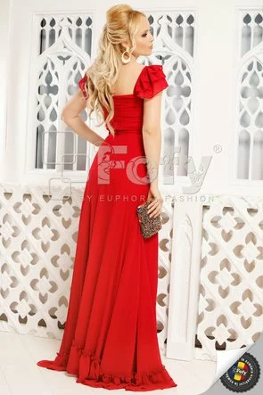 Rochie roșie elegantă cu bust cu fronseuri