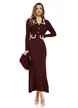 Rochie tricotata bordo cu casmir premium contururi impletite albe si de talii aurii