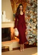 Rochie tricotata bordo din tricot premium cu aspect plisat cu volane si cordon