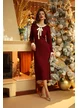 Rochie tricotata bordo premium cu fusta plisata mansete si decolteu accesorizat cu perle si cristale