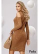Rochie tricotata camel cu umeri goi lant maxi mat