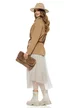 Sacou dama elegant din stofa supersoft bej cu accesorii aurii si curea