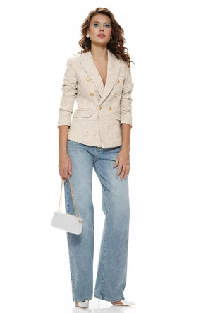 Sacou dama elegant din stofa tweed premium cloud dancer cu nasturi metalici