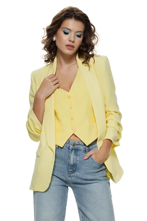 Sacou dama elegant galben maneca cu pliuri