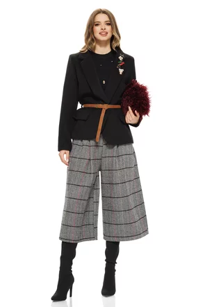 Sacou dama elegant negru din stofa supersoft cu accesorii aurii si curea