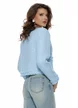 Sacou dama premium elegant din tweed bleu cu paiete fine si accesorii florale perlate