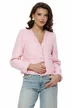 Sacou dama premium elegant din tweed roz cu paiete fine si accesorii florale perlate