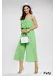 Salopeta dama de vara verde tonic cu pantalon plisat bretele si volan la bust
