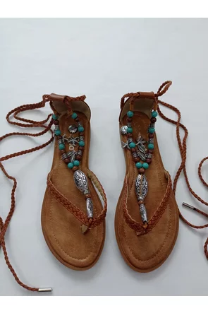 Sandale dama de vară cu accesorii metalice si margele