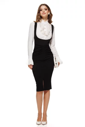 Sarafan Fofy damă elegant midi negru, croi cambrat