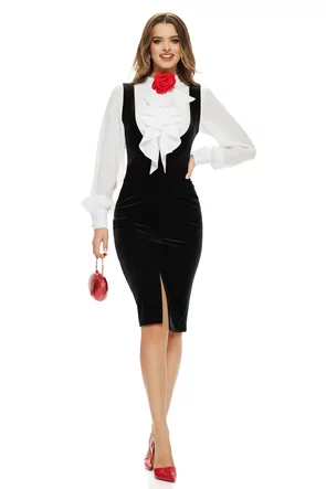 Sarafan negru Fofy damă elegant din catifea , midi ,croi cambrat