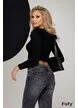Top dama negru premium tricotat cu aplicatii de pene naturale pe umeri