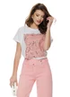Tricou dama alb premium imprimeu paisley roz cu pelicula metalica