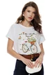Tricou dama alb premium imprimeu retro bicicleta cos cu flori