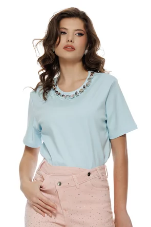 Tricou damă baby blue premium cu aplicatii silverstone