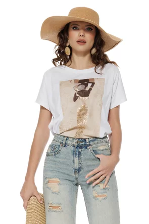 Tricou dama din bumbac premium pelicula aurie bej girl safari summer 2026