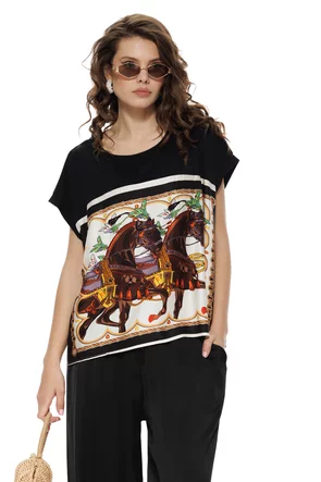 Tricou dama premium imprimeu bohemian horse pe matase de vascoza 