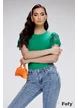 Tricou dama premium verde cu volane din tul brodat