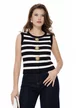 Vesta dama eleganta neagra in dungi din tricot premium cu capse metalice tip bijuterie aurii