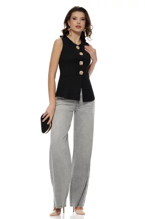 Vesta dama eleganta neagra premium cu nasturi metalici aurii