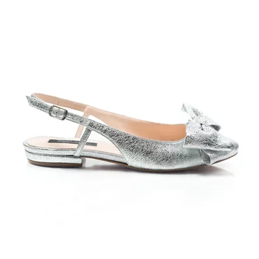 Balerini argintii din piele naturala Top cu funda Mare