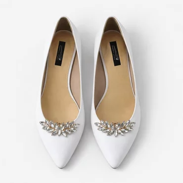 Balerini dama Piele Naturala Albi cu accesoriu detasabil Maestro