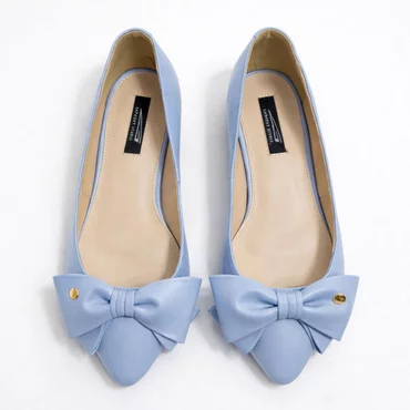 Balerini dama Piele Naturala Blue cu funda Alisia