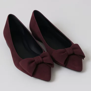 Balerini dama Piele Naturala camoscio Bordo BowChic