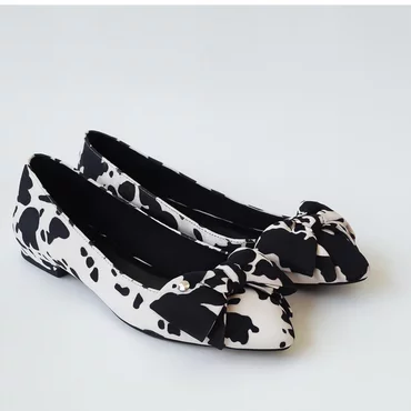 Balerini dama Piele Naturala Imprimeu alb cu negru Noir d'Élégance