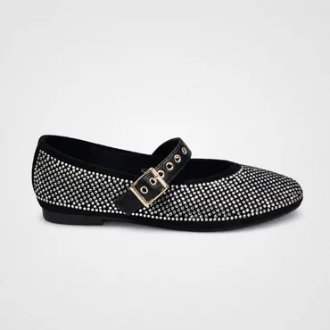 Balerini dama textil Negri cu accesorii argintii Nero