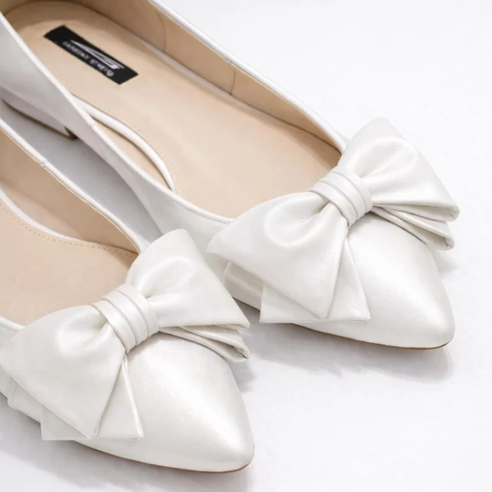 Balerini din Piele Naturala Alb sidefata cu funda Alisia picture - 2