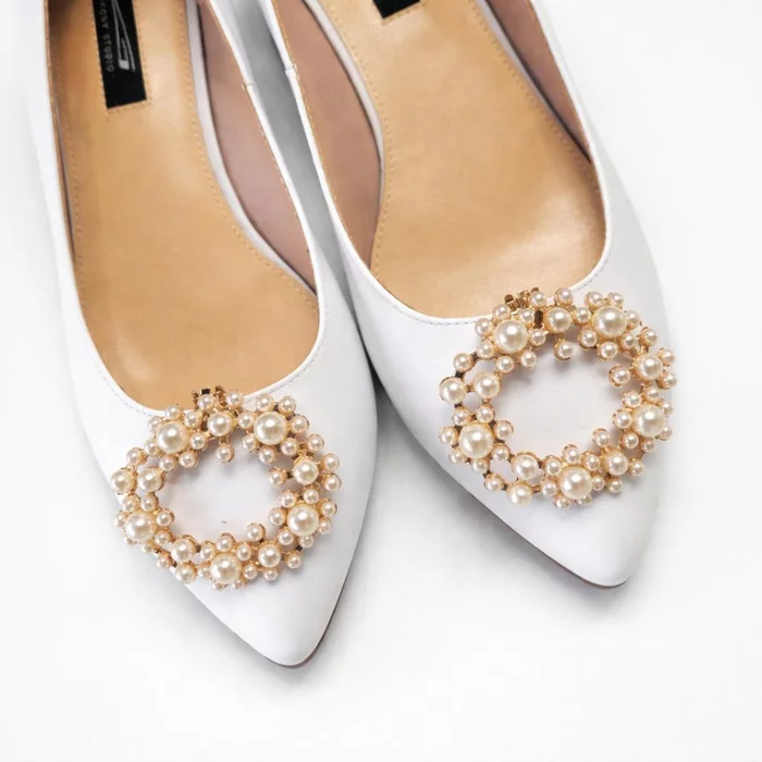 Balerini din Piele Naturala Albi cu accesoriu detasabil Bellezza picture - 3